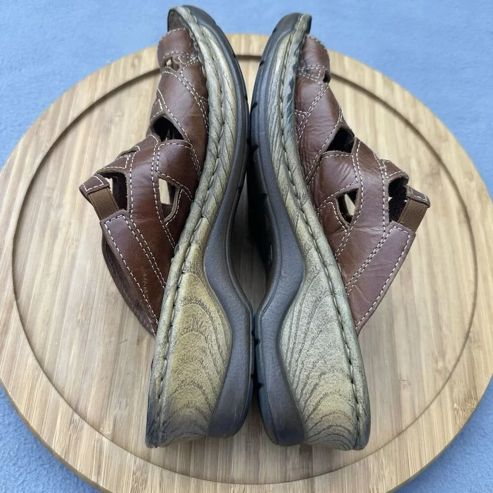 Josef Seibel Catalonia Wedge Sandals Womens Size 38 US 7-7.5 Brown Leather Shoes
